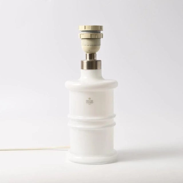 Mid-Century Modern Danish White Glass Pharmacy Table Lamp by Sidse Werner for Holmegaard, 1980s For Sale - Image 3 of 11