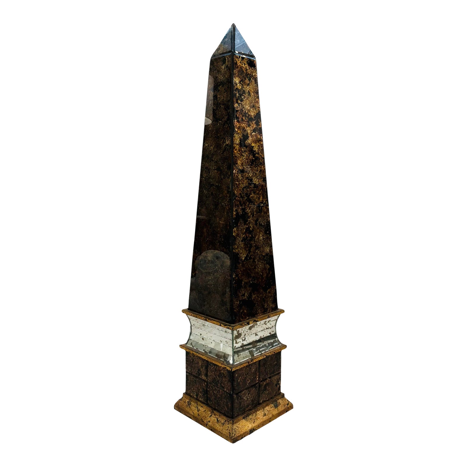 Currey & Company Modern Large Antique Mirror Obelisk Sculpture | Chairish