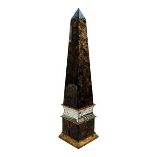 Currey & Company Modern Large Antique Mirror Obelisk Sculpture For Sale