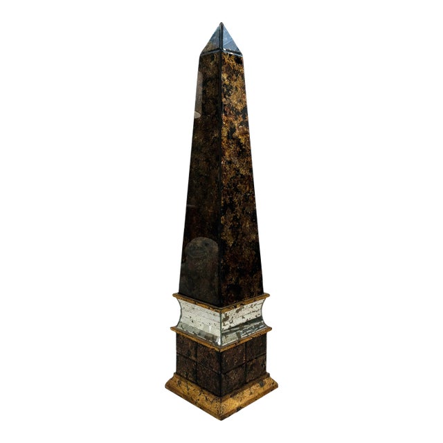 Currey & Company Modern Large Antique Mirror Obelisk Sculpture For Sale