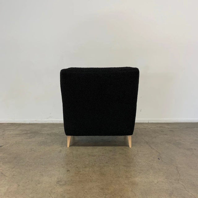 Mid-Century Modern Custom Made Lounge Chair in Black Sherpa For Sale - Image 3 of 13