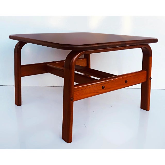 Brown Danish Modern Solid Teak Side Table Rounded Edges & Curved Legs For Sale - Image 8 of 8