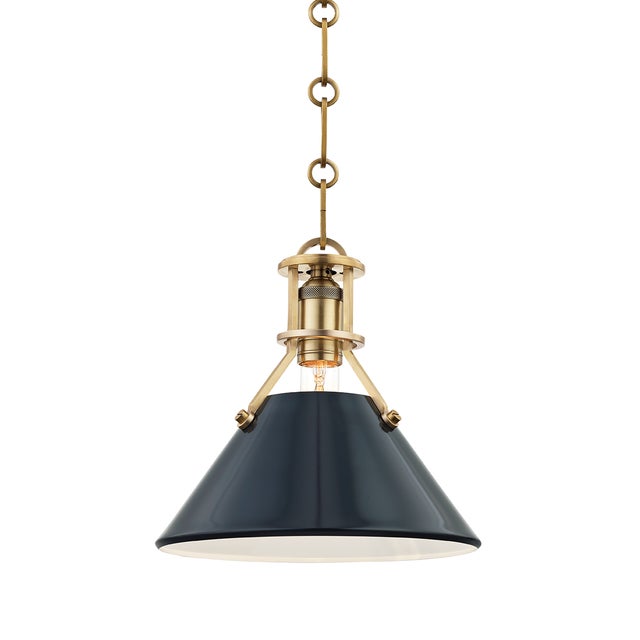 Transitional Hudson Valley Lighting Mark D. Sikes Painted No.2 1-Light Small Pendant, Aged Brass/Darkest Blue For Sale - Image 3 of 3