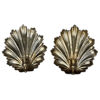 Brass Scalloped Shell Candle Wall Sconces - a Pair For Sale