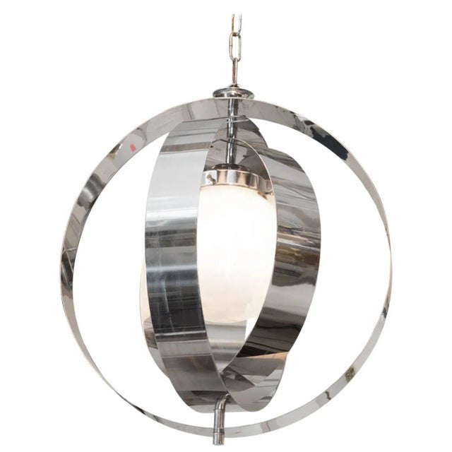 1970s Italian Armillary Style Chrome Pendant Lamp For Sale - Image 10 of 10