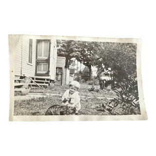 Vintage Photograph of Child and Kitty 1919 For Sale