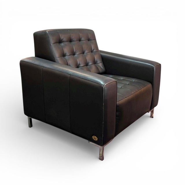 High-End black leather lounge chair by Design NS. Featuring high-quality construction and quality materials. American...