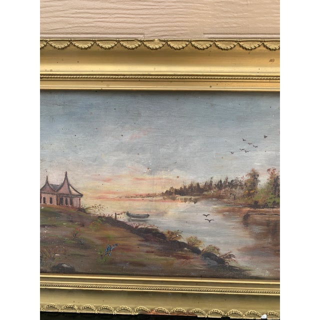 Late 19th Century Antique Late 19th Century Framed Oil on Board River Landscape For Sale - Image 5 of 9