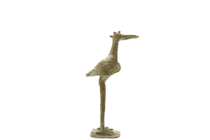 Vintage AfricanOxidized Bronze Crowned Stork With Fish