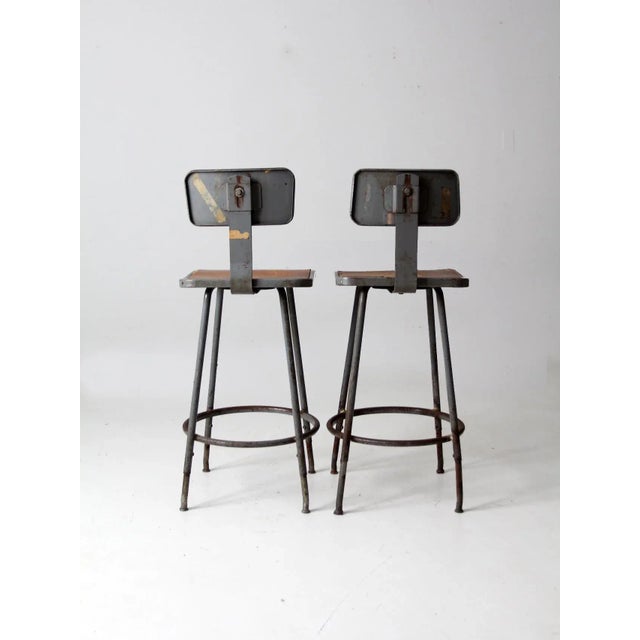 Mid Century Industrial Stools Pair For Sale - Image 4 of 13