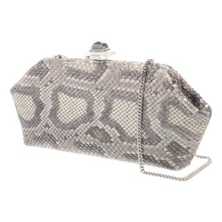 2015 Judith Leiber Couture Whitman Snakeskin Karung Metallic Clutch Shoulder Day Evening Handbag For Sale