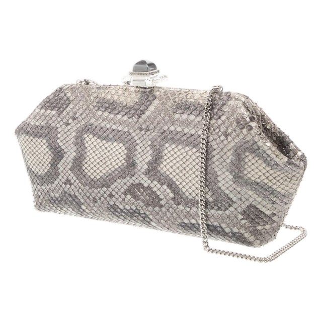 2015 Judith Leiber Couture Whitman Snakeskin Karung Metallic Clutch Shoulder Day Evening Handbag For Sale
