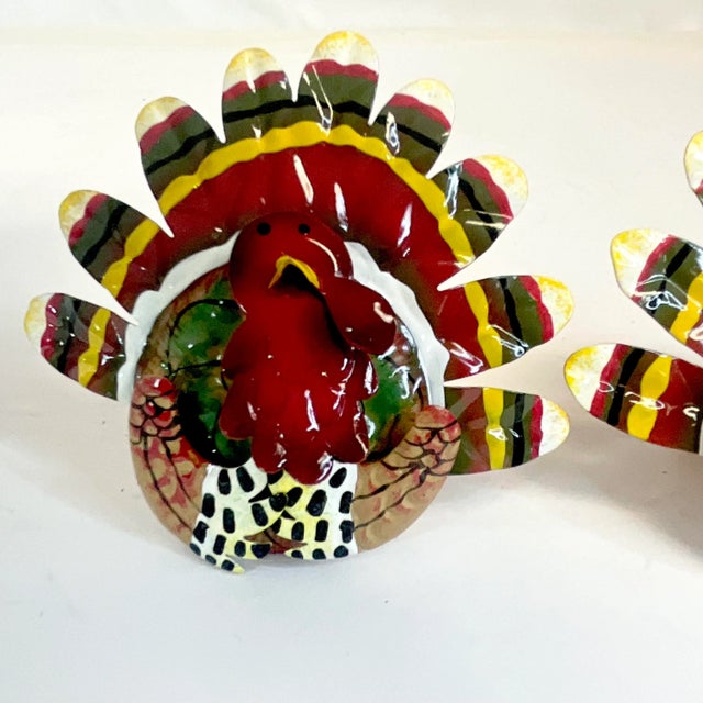 Vintage Boho Chic Americana Arts & Crafts Enameled Tole Turkey Napkin Ring - Set of 8, Thanksgiving For Sale - Image 11 of 11