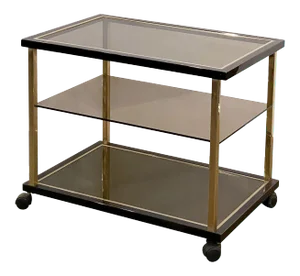 Belgian Three-Tier Drinks Cart of Smoked Glass and Brass by Belgo Chrom
