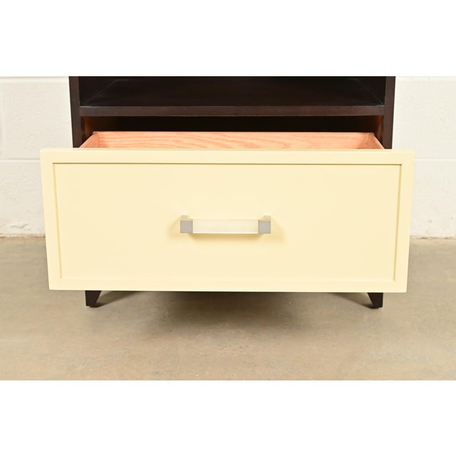 Early 21st Century Kindel Furniture Modern Hollywood Regency Mahogany and Cream Lacquered Nightstand For Sale - Image 5 of 11