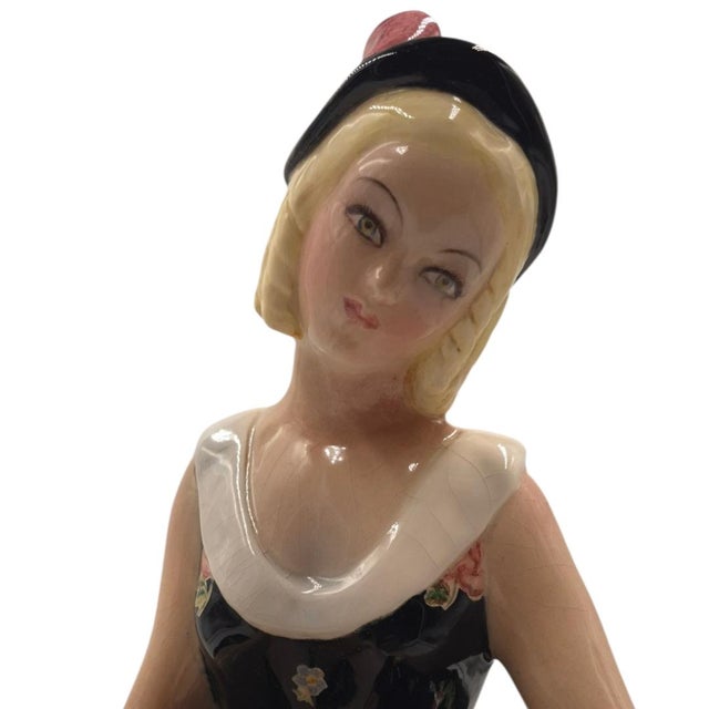 Mid-Century Italian Ars Pulchra Torino Large Pottery Figure - Seated Girl With Large Hat For Sale - Image 10 of 11