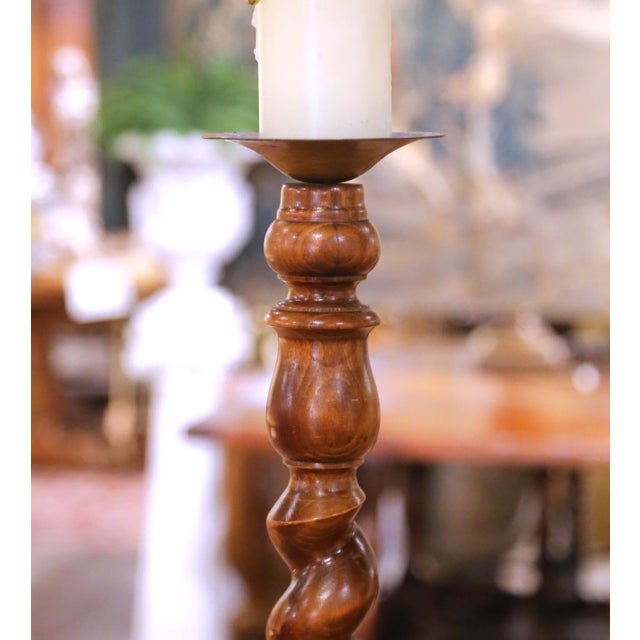 Wood Early 20th C French Louis XIII Walnut Barley Twist Floor Lamp With Table For Sale - Image 7 of 10