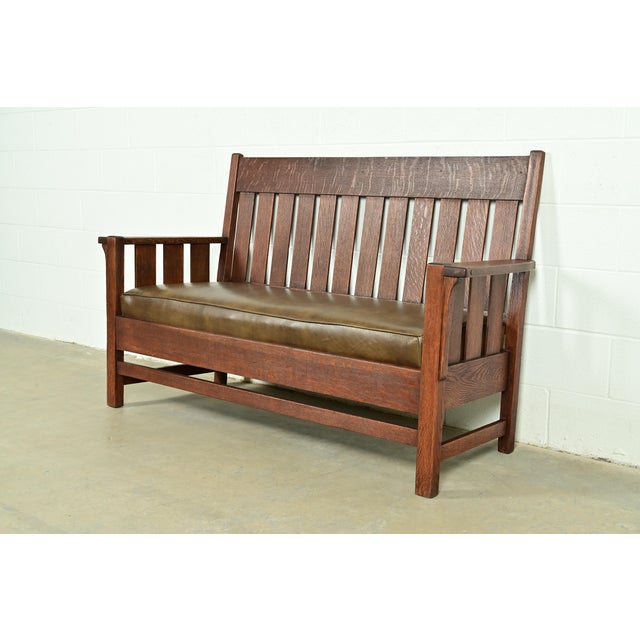 J. M. Young & Sons Antique Mission Oak Arts & Crafts Bench or Settle Sofa, Circa 1910 For Sale - Image 11 of 11