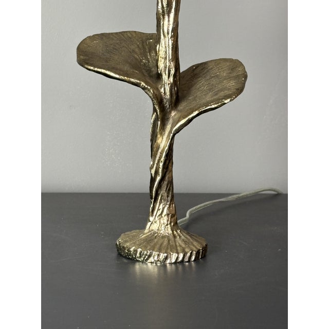 Brass Silver Flower Lamp with Cocoon Fabric Shade, 1980s For Sale - Image 9 of 11