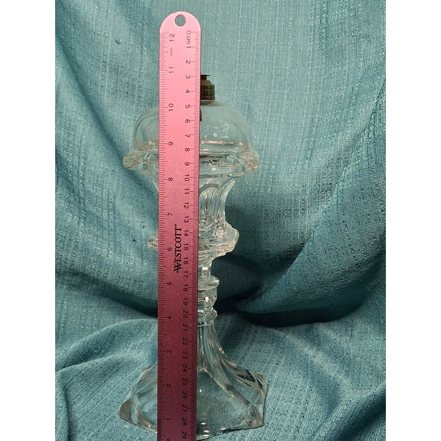 American Antique Sandwich Flint Glass Whale Oil Lamp Ring & Oval Pattern Hex Base C. 1850 For Sale - Image 3 of 11