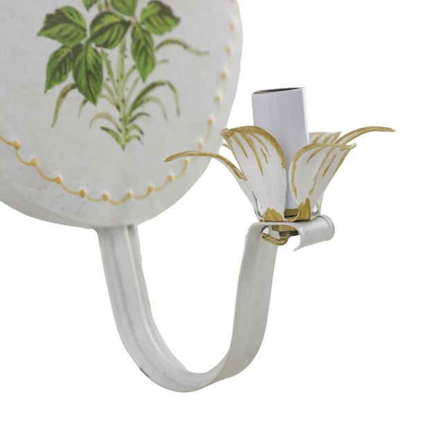 Pair of Vintage English-Painted Floral Decor Metal Wall Lamps For Sale - Image 9 of 11