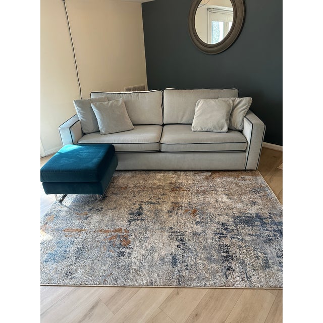 Textile Interior Define James Sofa With Contrast Pipping and Matching Ottoman For Sale - Image 7 of 7