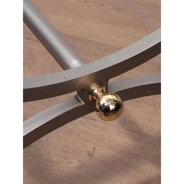 Attributed to Maison Jansen, Brushed Steel & Brass Coffee Table with Swanheads For Sale - Image 9 of 12