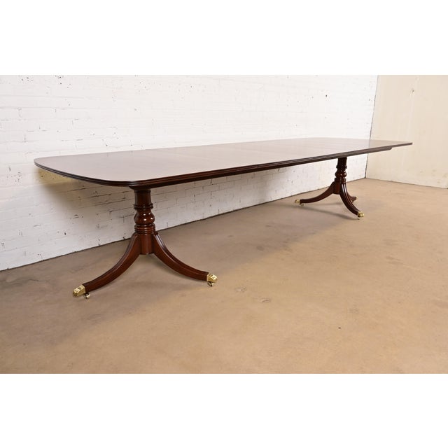 Henredon Henredon Georgian Banded Mahogany Double Pedestal Extension Dining Table, Newly Refinished For Sale - Image 4 of 14