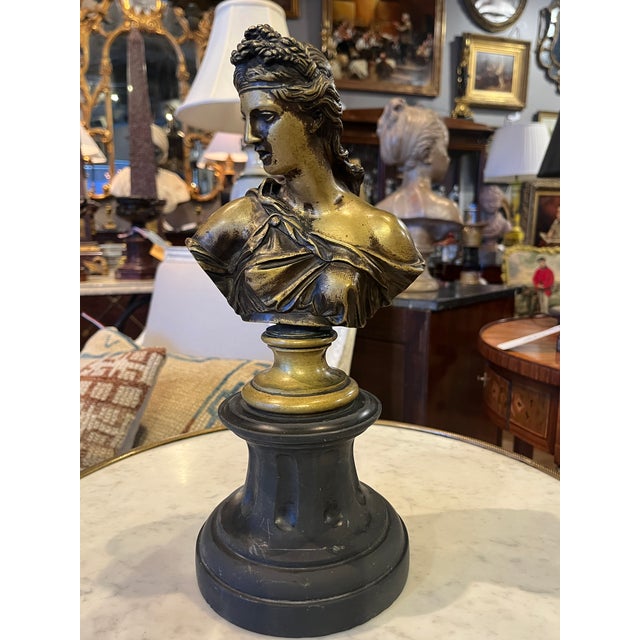 19th Century (Mid) Bronze Bust of Diana Black Marble Base. Beautiful piece purchased in France. Age appropriate wear, see...