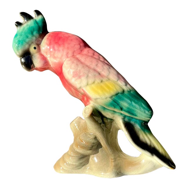 Vintage Regency Glazed Ceramic Parrot For Sale