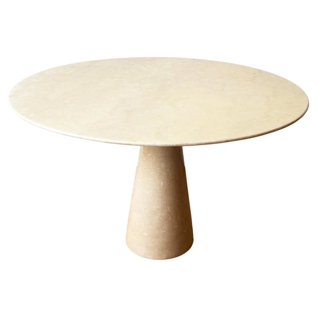 Postmodern Cream Off White Marble Dining Table with Pedestal Base from Angelo Mangiarotti, 1970s For Sale - Image 13 of 13