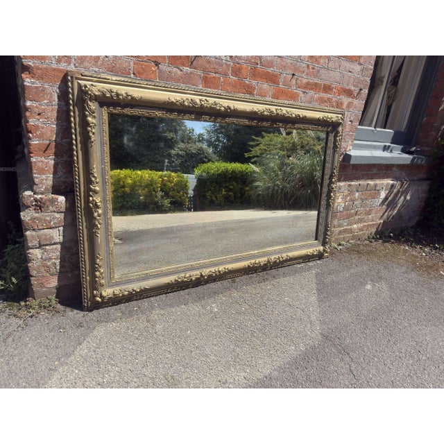Gold Large Antique French Carved Wood and Gesso Gilt and Painted Mirror, 1800s For Sale - Image 8 of 8