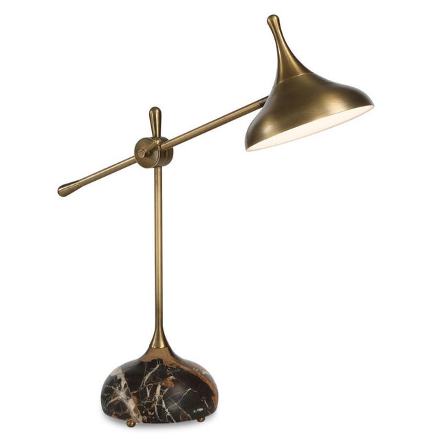 2020s Organic Modern Espresso Marble & Brass Adjustable Desk Lamp For Sale - Image 5 of 8