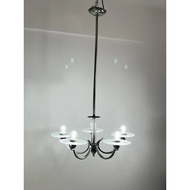 Italian Five-Light Metal and Glass Chandelier, 1940s For Sale - Image 10 of 12