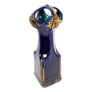 Mid 20th Century Striking Cobalt Blue Amphora Art Nouveau Style Tower Vase With Openwork Handles For Sale