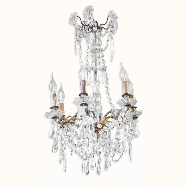 Metal Small French 6-Light Chandelier in Crystal For Sale - Image 7 of 7