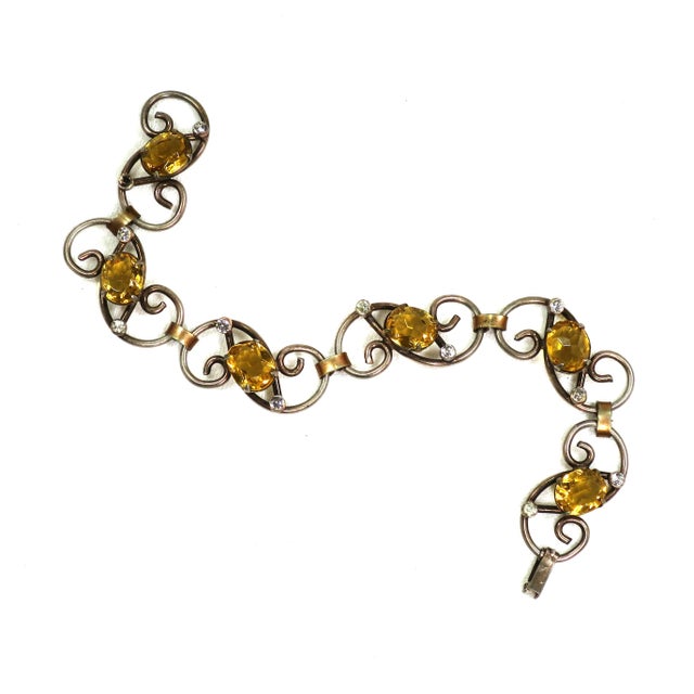 1940s Vintage 1940s Designer Enzell Gold Sterling Citrine Crystal Bracelet For Sale - Image 5 of 7