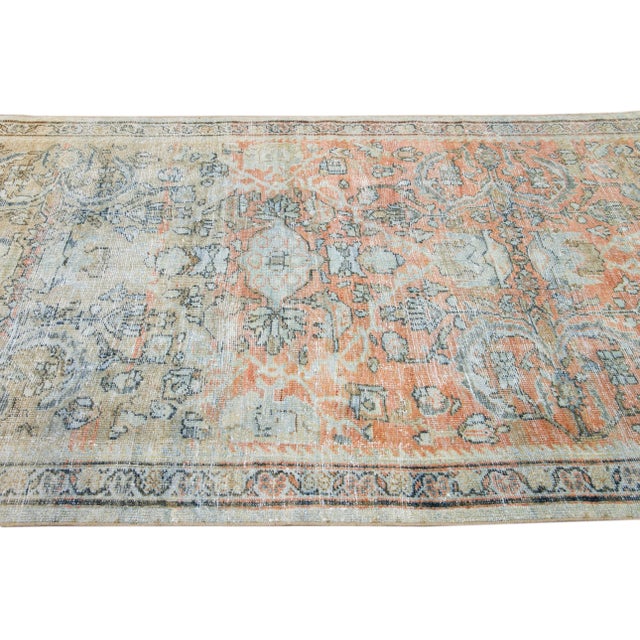 1910s Antique Persian Mahal Handmade Floral Beige and Orange Wool Rug For Sale - Image 5 of 10