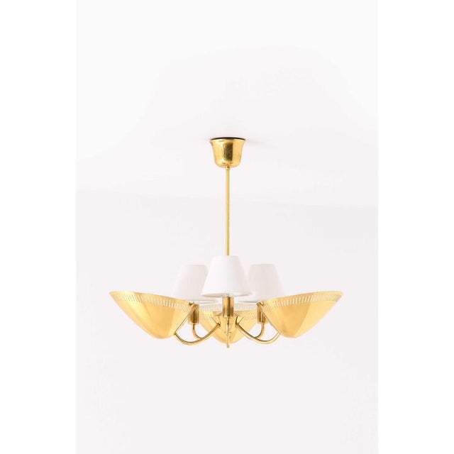 Scandinavian Modern Brass Ceiling Lamp in Gold and White, 1950s For Sale - Image 3 of 10