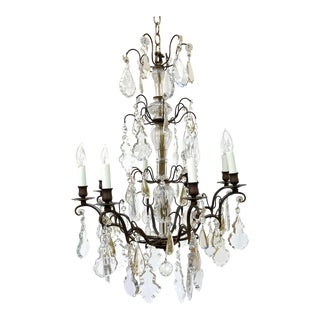 Antique Early 20th Century French Bronze & Crystal Chandelier For Sale
