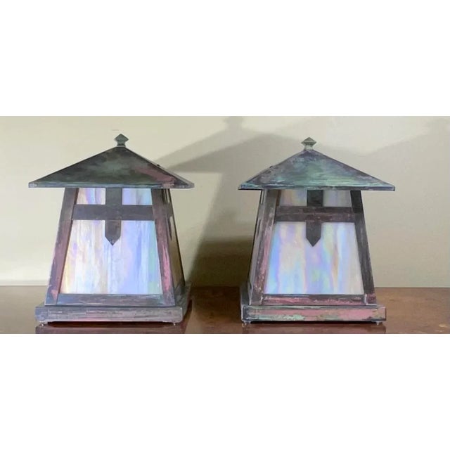 One of a Kind Pair of Art and Craft Copper Table Lamp For Sale - Image 4 of 13