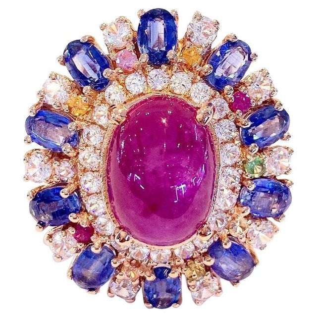 Bochic Vintage Ruby, Tanzanite & Fancy Sapphire Candy Ring Set 18K Gold & Silver For Sale - Image 15 of 18