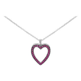 18K 1/3 Cttw Diamond and Red Ruby Open Heart with Black Rhodium 18" Pendant Necklace (G-H Color, VS2-SI1 Clarity) For Sale
