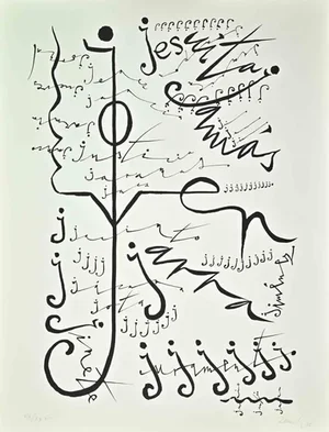 Rafael Alberti, Letter J, Lithograph, 1972