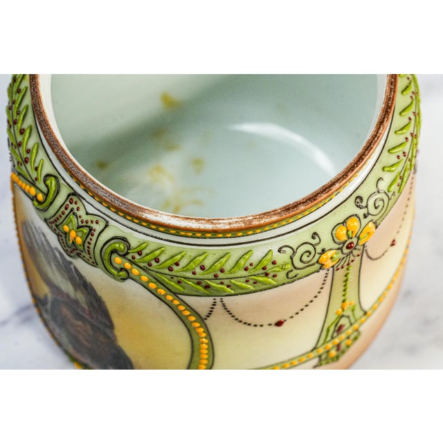 Rare Nippon Antique Hand Painted Native American Indian Chief Tobacco Humidor Porcelain Lidded Jar For Sale - Image 12 of 18