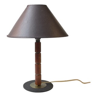 Swedish Modern Teak and Brass Table Lamp with Black Shade For Sale