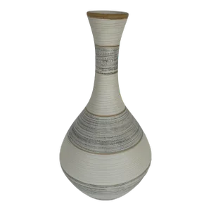 Modern Gray, White, and Beige Striped Pottery Vase
