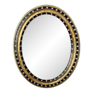 Irish Ebony and Gilt Oval Wall Mirror With Glass Studs (H 29 3/8 X W 23 5/8) For Sale