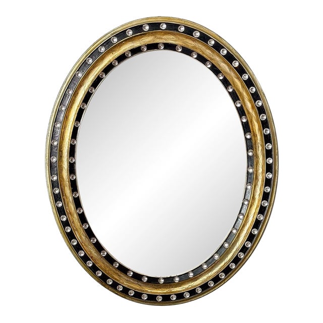 Irish Ebony and Gilt Oval Wall Mirror With Glass Studs (H 29 3/8 X W 23 5/8) For Sale