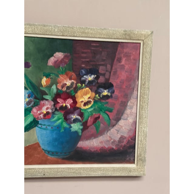 G. Stränz, Pansies in Blue Vase, 1960s, Oil Painting on Canvas, Framed For Sale - Image 4 of 17
